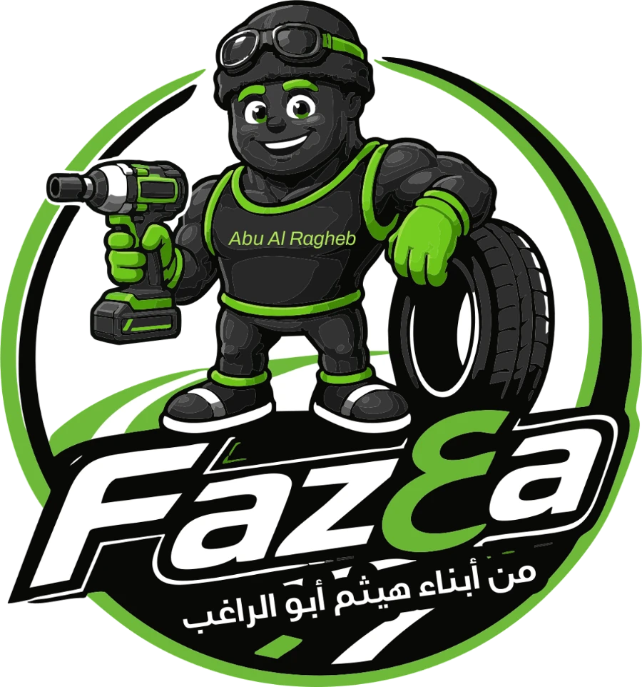 Faz3a badge — mascot with impact wrench and tire